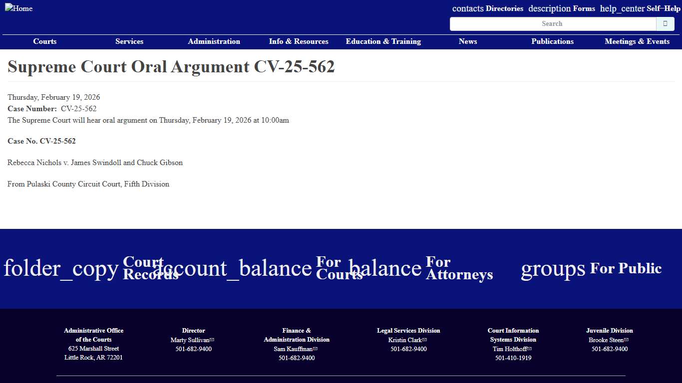 Supreme Court Oral Argument CV-25-562 Arkansas Judiciary